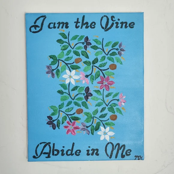 "Abide" original art hand painted Bible verse flowers acrylic canvas wall decor - Picture 7 of 7